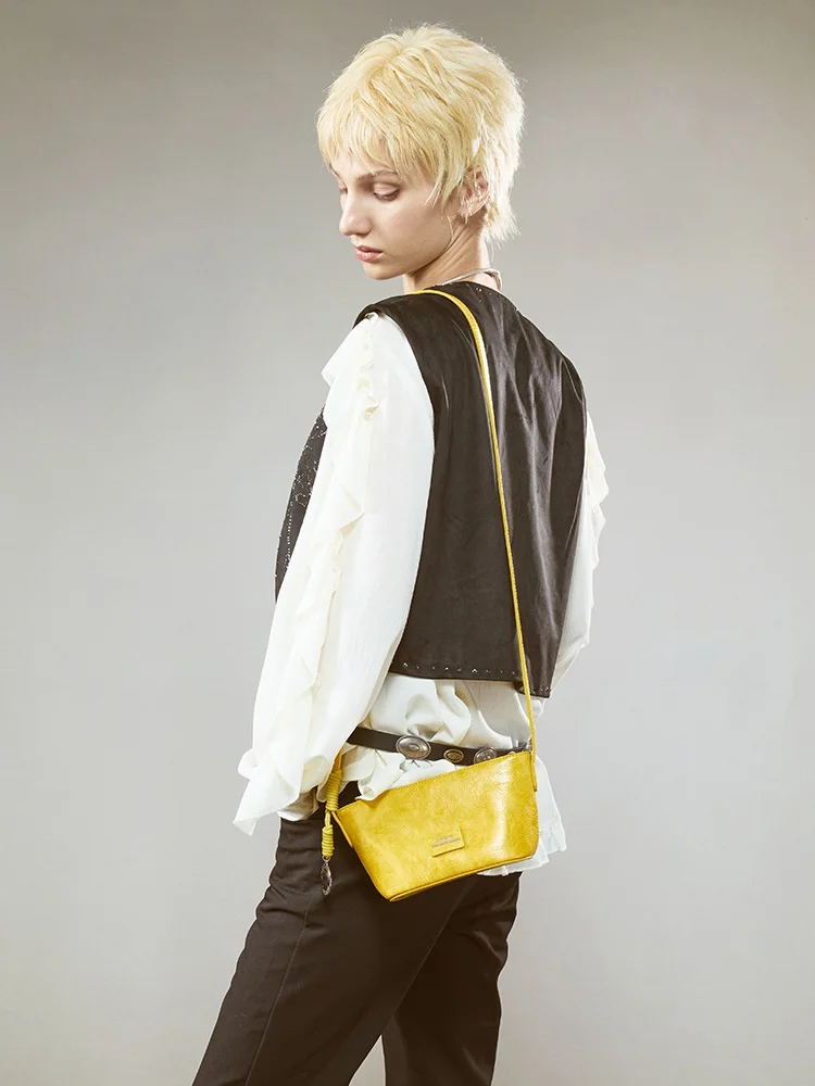 

JACD Amber Mist Women's Underarm Bag Yellow Crossbody Shoulder Bag American Retro Style Polyester Zipper Closure Soft ...