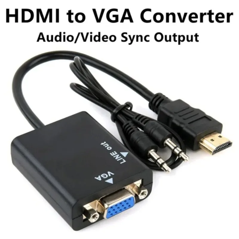 Конвертер 1080P HDMI в VGA с аудиоразъемом 3,5 мм HDMI «папа» на VGA «мама» цифро-аналоговый для ПК, ноутбука, HDTV-проектора