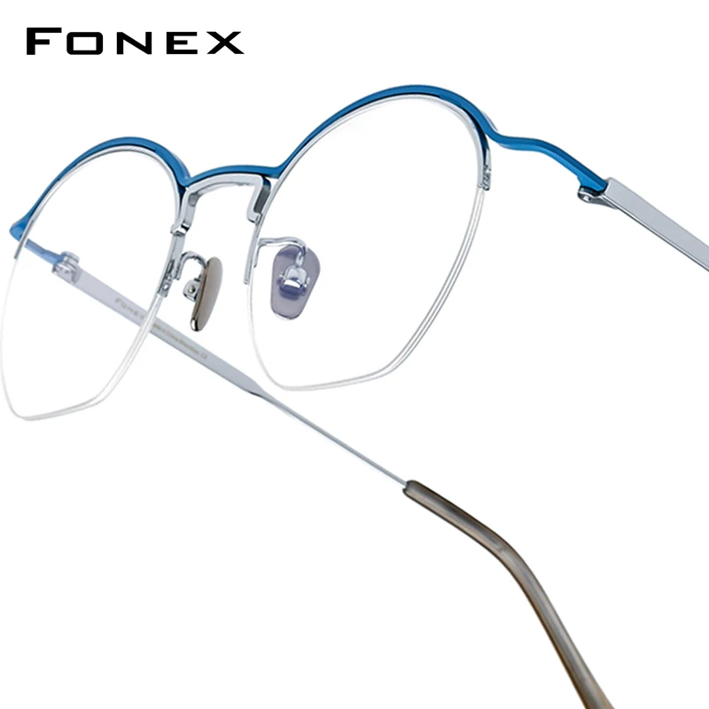 

FONEX Titanium Glasses Frame Women New Brand Design Semi-Rimless Round Eyeglasses Men Japanese Ultralight Half-Rim Eyewear 90035