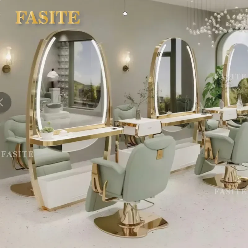 For Hair Stainless Steel Floor Mirror High Definition Barber Shop Perm Dyeing Station Furniture Professional Beauty