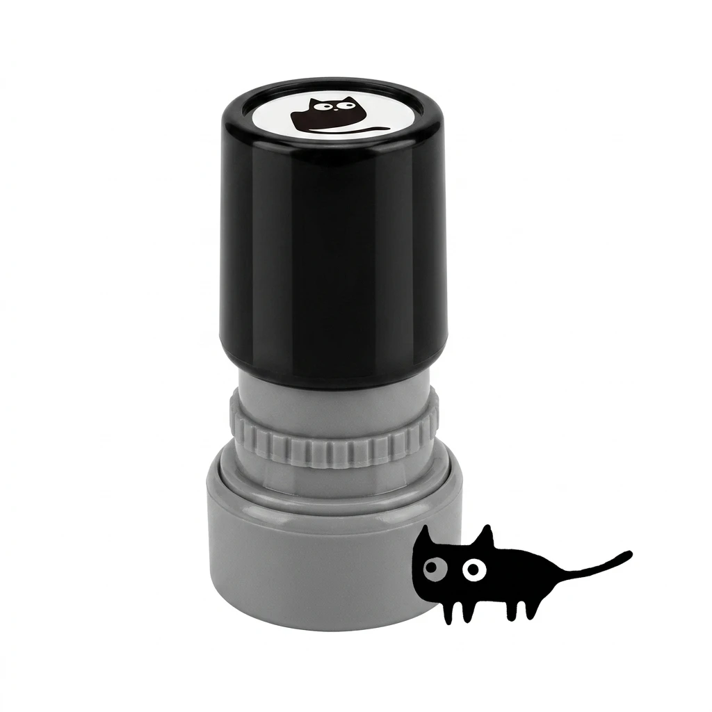 ABS Photosensitive Stamp for Journaling Kids Cute Black Cat Pre Inked Seal for Crafts Office Marking Gift Packaging Durable