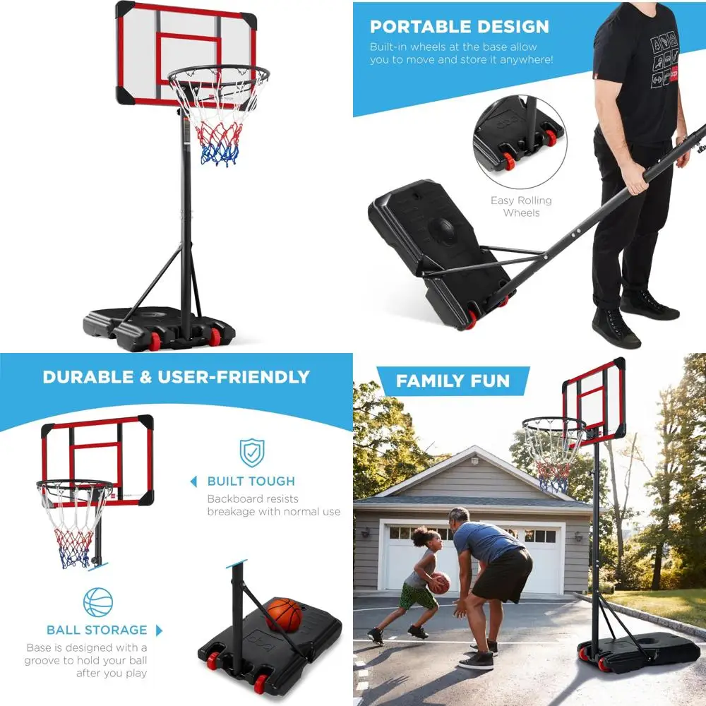 Sistema de canasta de baloncesto ajustable portátil con ruedas y base rellenable para niños, rango de altura de 70,5 a 82,3 pulgadas