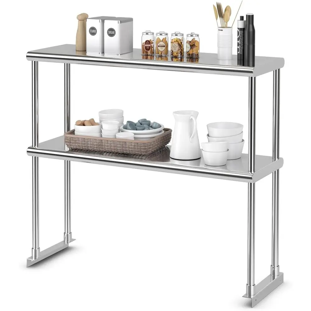36 Stainless Steel Double Over Shelf with Adjustable Lower Shelf - Commercial Kitchen Prep Table
