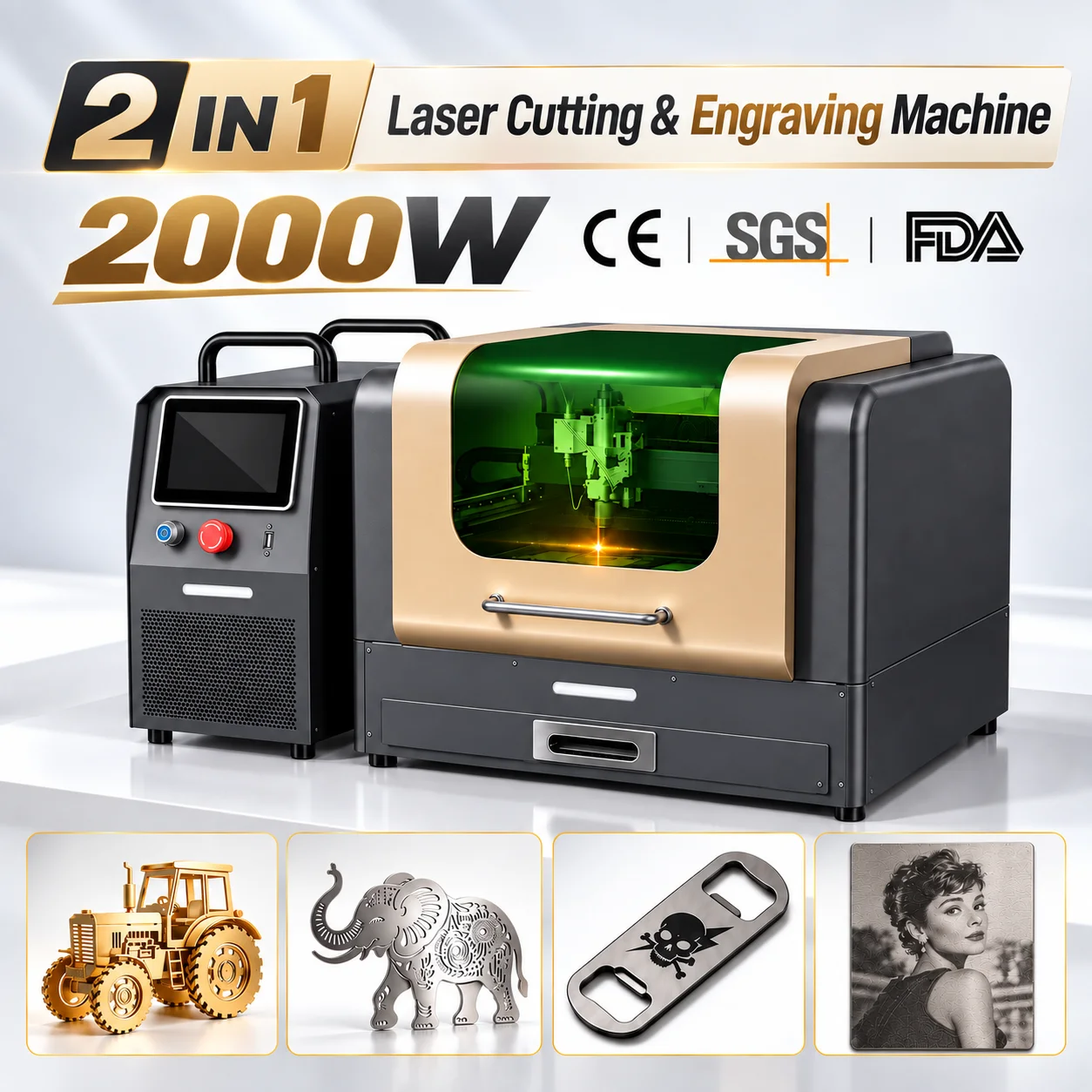Machine de découpe laser à fibre JPT 2000W, découpeuse et graveuse laser de bureau 2 en 1 pour acier inoxydable, acier au carbone, aluminium, 1500W, 1200W