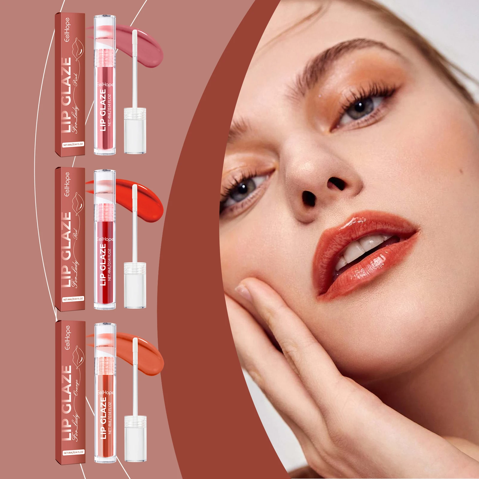 

Eelhope Lip Glaze Увлажняющий цвет для губ Яркий цвет Стойкий невыцветающий антипригарный стакан Портативная увлажняющая глазурь для губ 3 шт.