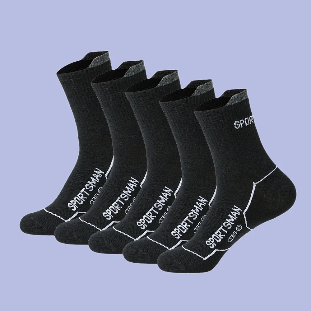 5 Pairs High Quality Men's Mid-calf Sports Socks Sweat-Absorbent Deodorant Socks Breathable Men Running Socks Fashion Men Socks