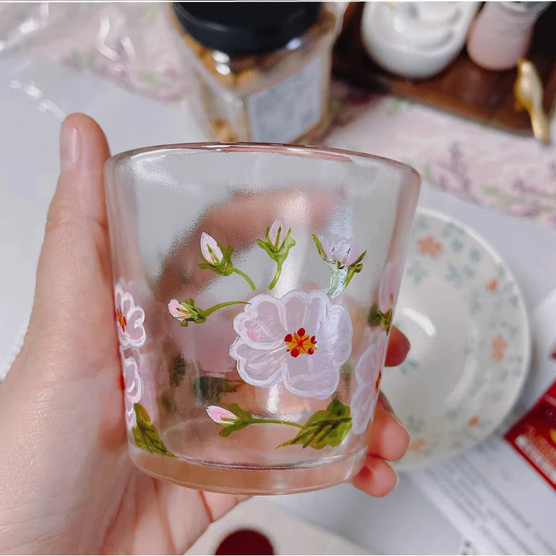 155Ml Hand Painted Glass Wine Cup Peony Bell Orchids Pattern Transparent Wine Glass Hand-Painted Birthday Gift