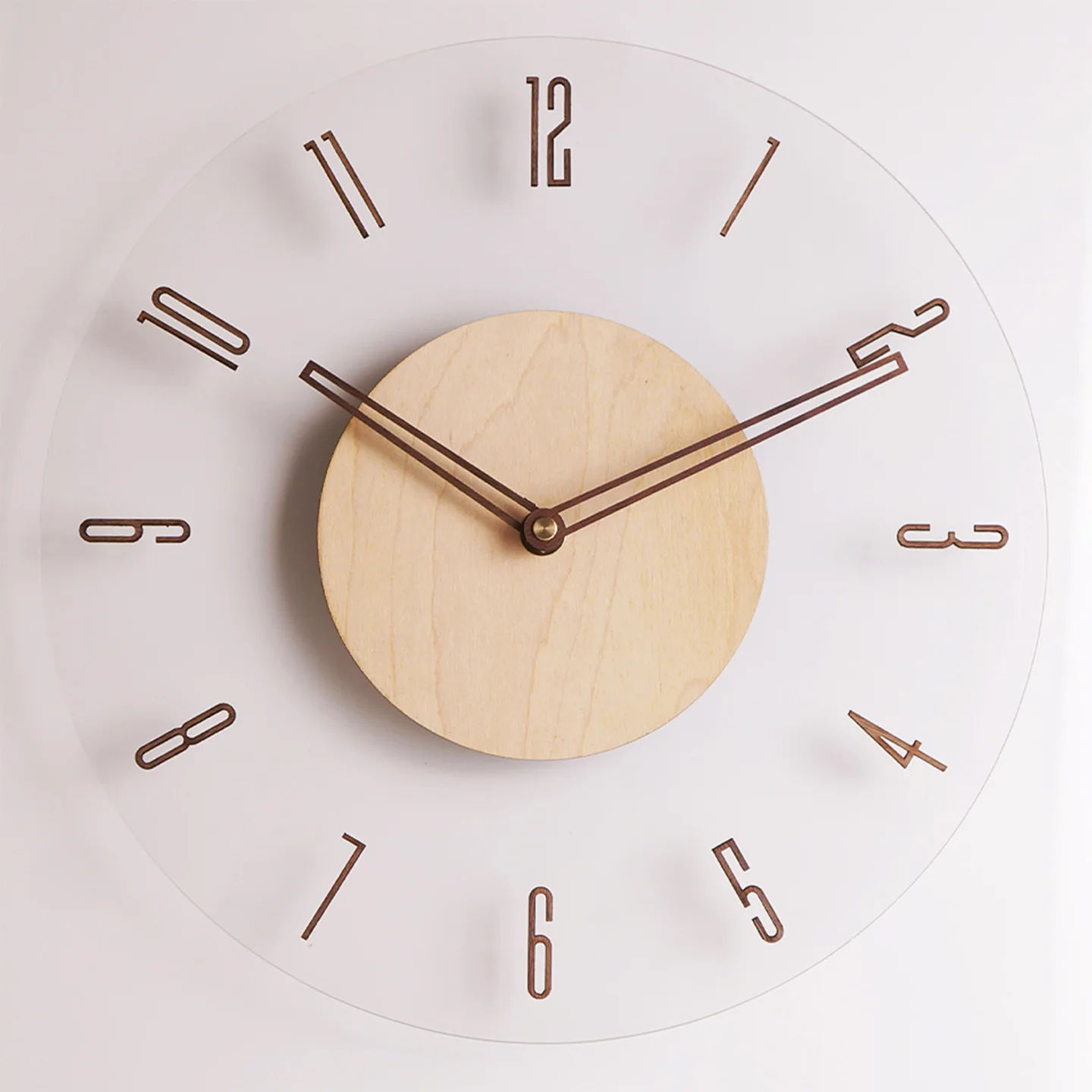 Luminous Wall Clock Modern Walnut Wood Grain Transparent Glass Silent Non-Ticking Night Light Home Decor For Living Room Bedroom