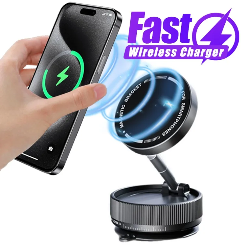 

Беспроводное зарядное устройство 15 Вт, автомобильный вакуумный магнитный держатель для телефона, подставка для Magsafe iPhone 16, 15, 14, 13, 12 Pro Max, автоматическая станция быстрой зарядки