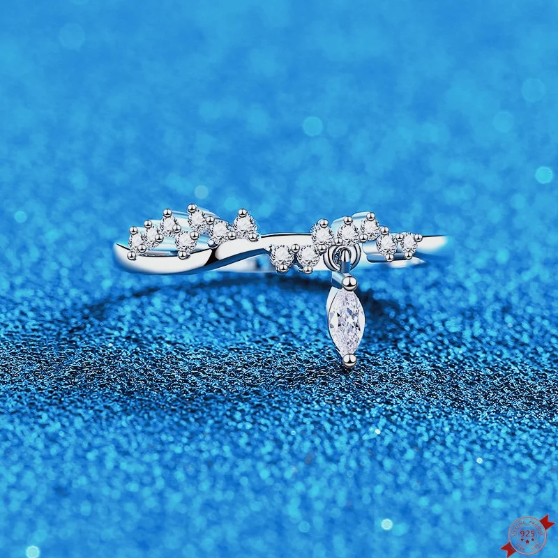 

0.212ct Moissanite S925 Silver Rings for Women Men Plated Platinum Tassel Wedding Diamond Band Lover's Gift Jewelry Wholesale