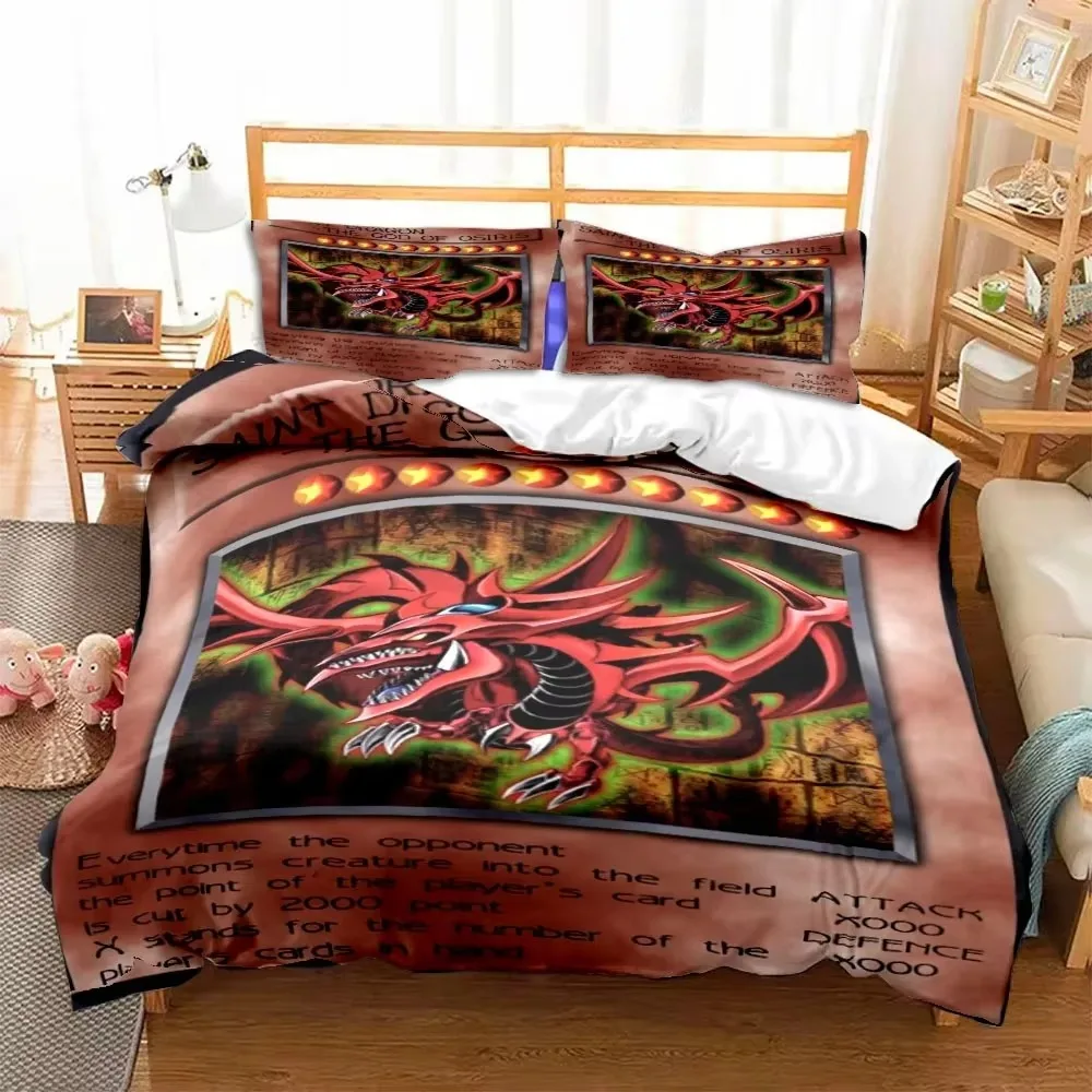 Anime Yu Gi Oh Card Duvet Cover Set Blue Eyes White Dragon Cartoon Bedding Sets King Size for Boys Girls Comforter Cover Sets