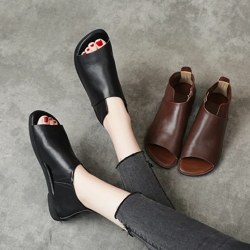soft cowhide womens flat sandals luxury handmade quality comfortable 2026 summer new fashion outdoor genuine leather shoes woman