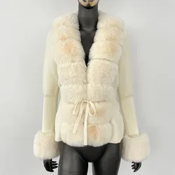 2024 Luxury Fur Cardigan Knit Winter Sweater Women Elegant Detachable Fur Belt White Pink Black Womens Cardigan Korea Style