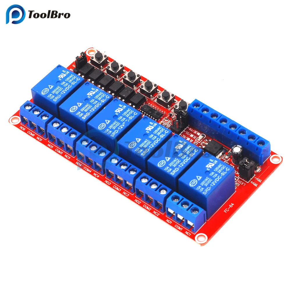 6-Way Interlock Switch 12V Relay Module High And Low Level Trigger 6 Channel Relay Expansion Module Development Board