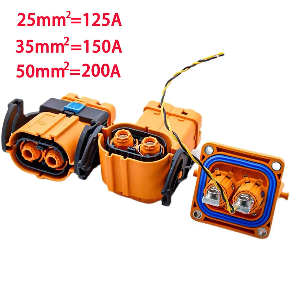 

High Voltage Connector 2Pin 125A 150A 200A DC 1500V Right Angle Plugs HV Terminal for Electric vehicles energy storage batteries