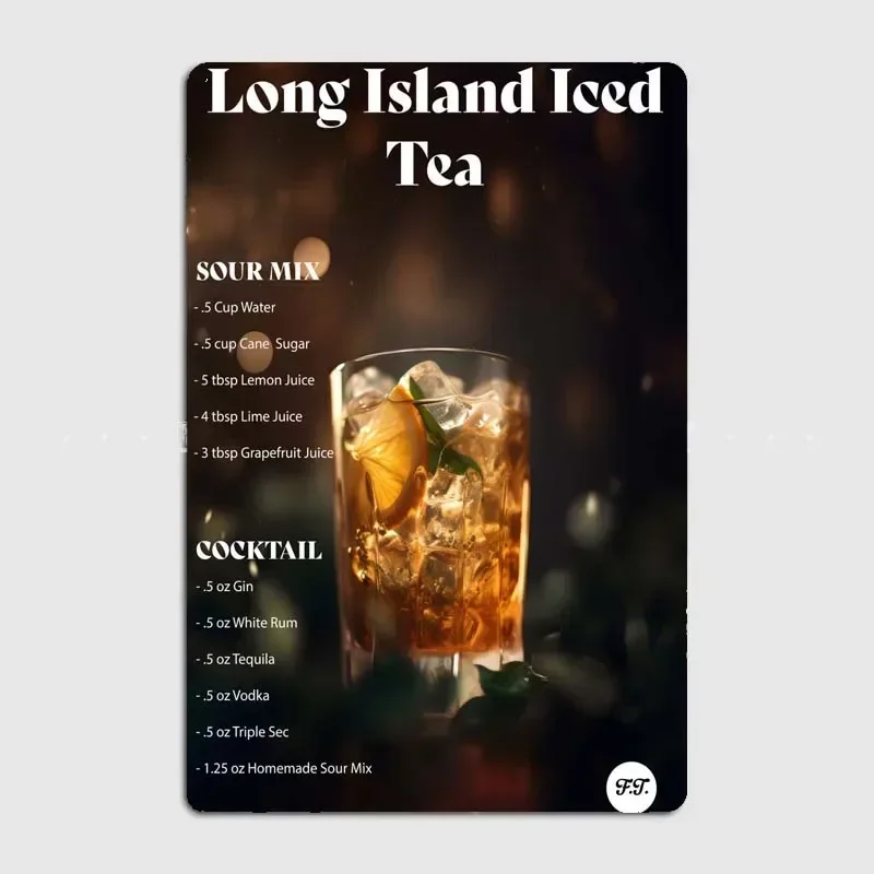 Long Island Iced Tea  Elf Bar Tin Metal Wall Plaque - Vintage Artistic Sign - Modern Aesthetic Art Poster