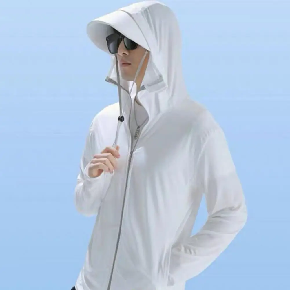 Long-sleeved Sun Protection Jacket Sun Protection Jacket with Detachable Brim Hood Pockets for Cycling Running Unisex Sunscreen