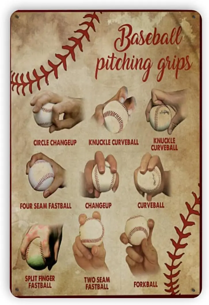 Novelty Baseball Pitching Grips And Baseball Skills Tin Signs Vintage Bar Cafe Garage Home Wall Decoration Baseball Sign