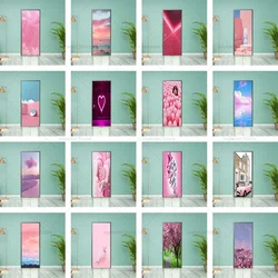 3D Pink Memory Door Sticker Matte Film Material Mural Vinyl PVC Waterproof Self-adhesive Poster Home Decoration Door Sticker