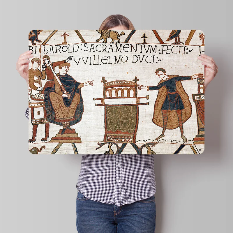Harold Swears an Oath to William Bayeux Tapestry 3D Texture Metal Poster Customized Wall Art Tin Sign Gift for Mancave Wand Deko