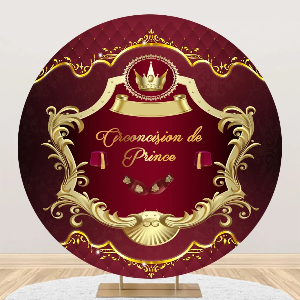 Petit Prince Custom Mabrouk Tahara Hat Round Backdrop Golden Pattern Circumcision Baby Shower Red Green Moroccan Hat Background