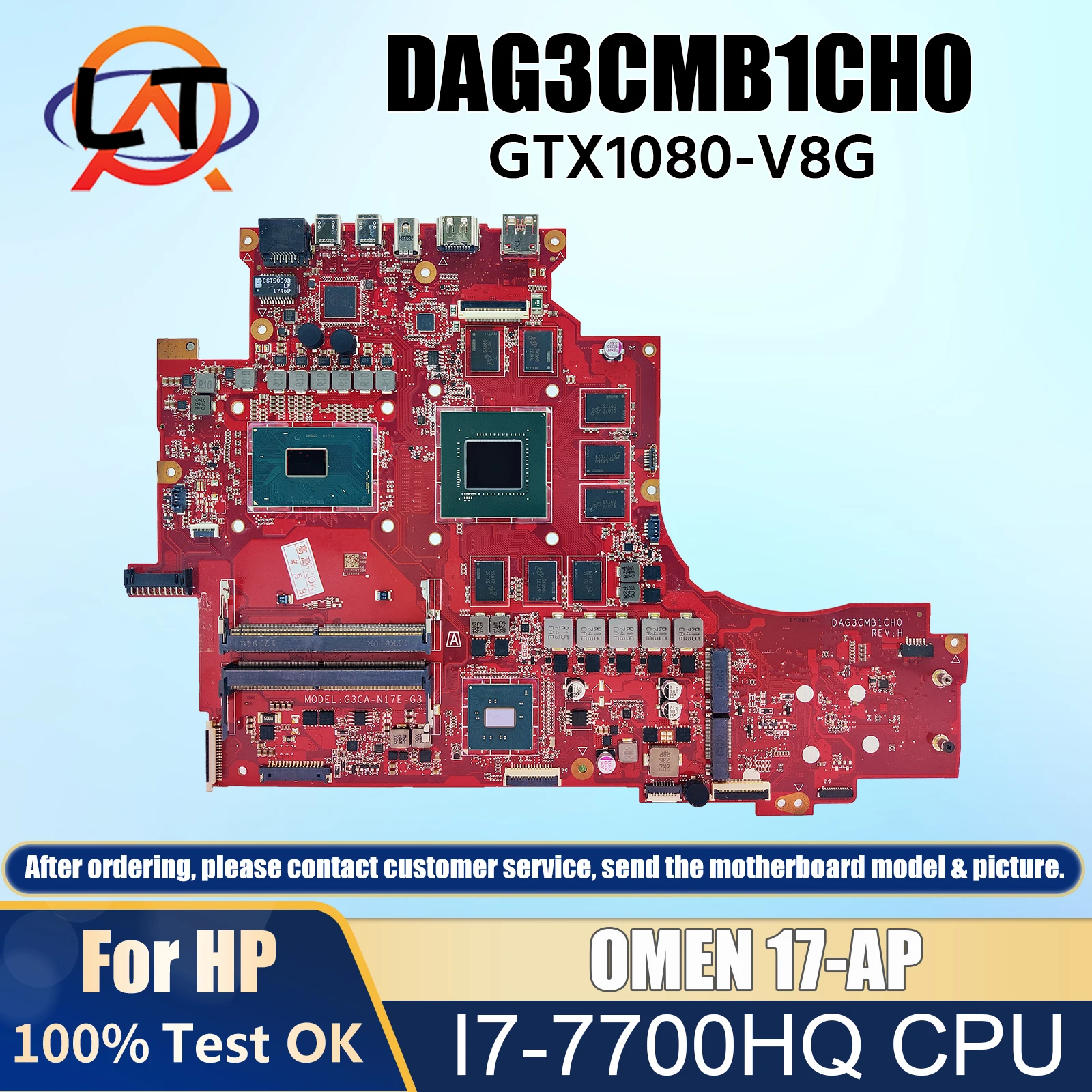 

DAG3CMB1CH0 Mainboard For HP OMEN 17-AP Laptop Motherboard With I7-7700HQ CPU GTX1080 V8G DDR4 940623-601 Test OK