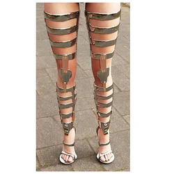 Silver Over Knee High Hollow Sandal Boots Thin High Heel Peep Toe Fashion Novel Style Western Sexy Woman Shoes Zapatillas Mujer