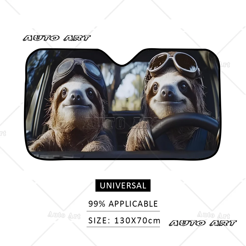 الكسل الحيوان القيادة سيارة ظلة الحرارة العازلة الألومنيوم فيلم الزجاج الأمامي الشمسيات الأشعة فوق البنفسجية كتل سيارة الشمس قناع حامي #4