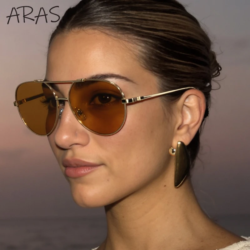 Übergroße Piloten-Sonnenbrille mit ovalem Metallrahmen für Damen 2026 – Luxusmarke, Vintage-Sonnenbrillen für Damen, trendige Eyewear-Shades