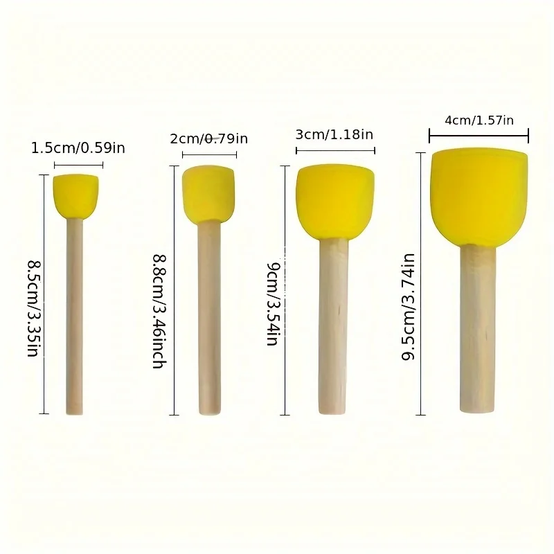 24 فرشاة إسفنجية صفراء، مناسبة للكتابة على الجدران والرسم والمشروعات الفنية - تصميم رأس الفطر الدائري، مطاط متين