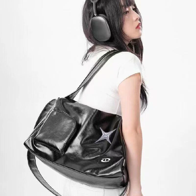 Silver Y2k Tote Bags For Women Aesthetic Luxury Designer Large Capacity Shoulder Bag Commuter Pu Leather Shopper Handbag
