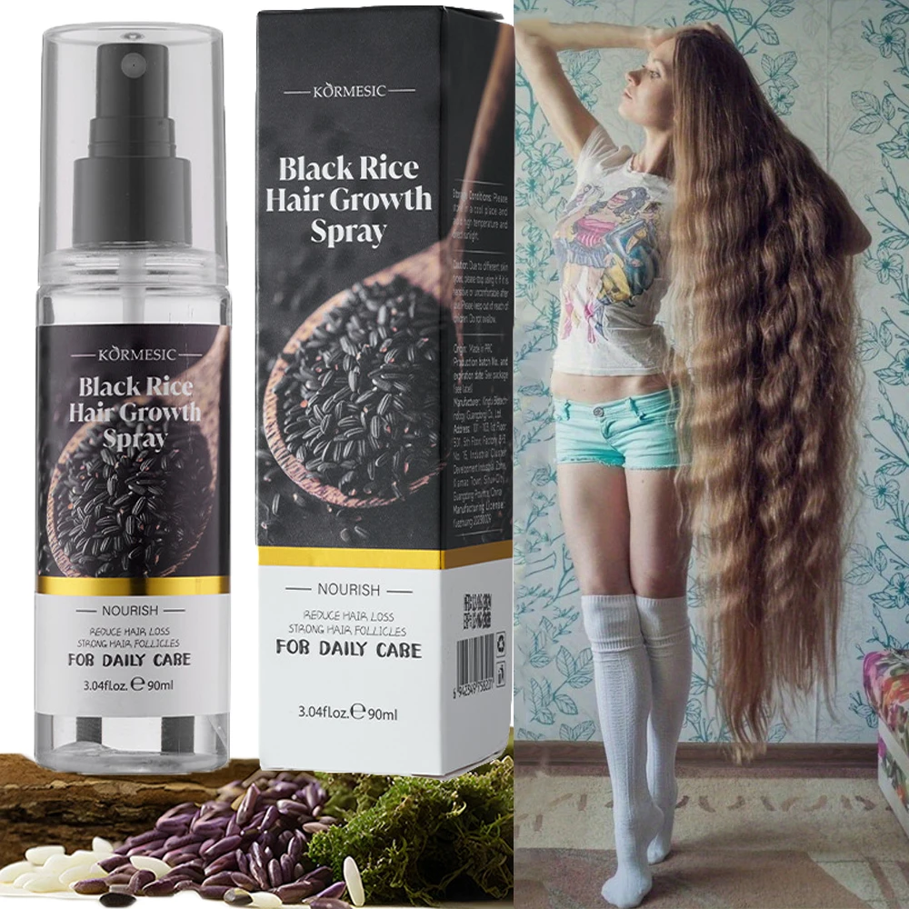 

90ML Black Rice Hair Growth Serum Spray Anti Hair Loss Longer Thick Prevent Baldness Hair Care Fast Promote Hair RegrowthProduct