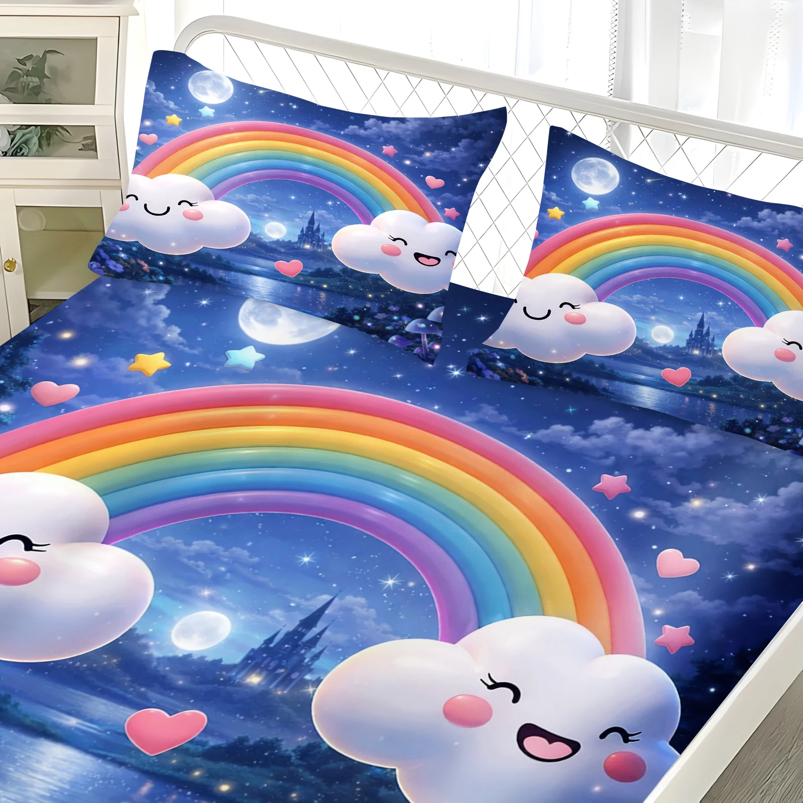 Rainbow Cloud Print Bedding Se - Baby Nursery Bedding ulasan dan harga
