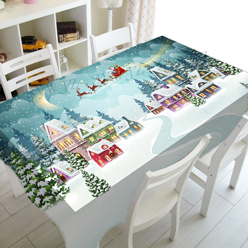 Christmas Theme Tablecloth Oil-proof Waterproof Tablecloth Home Party Tablecloth Rectangular Dining Table Decoration Table Cover