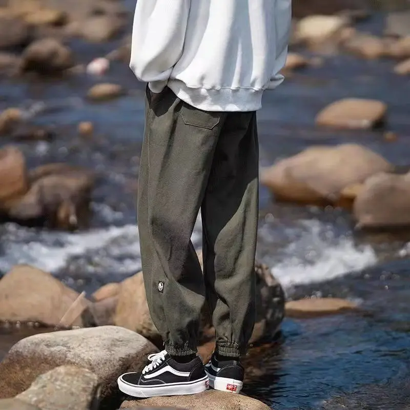 2023 Spring Summer New Fashion Casual Men's Solid Color Japanese Drawstring Loose Spliced All-match Elastic Waist Sweatpants