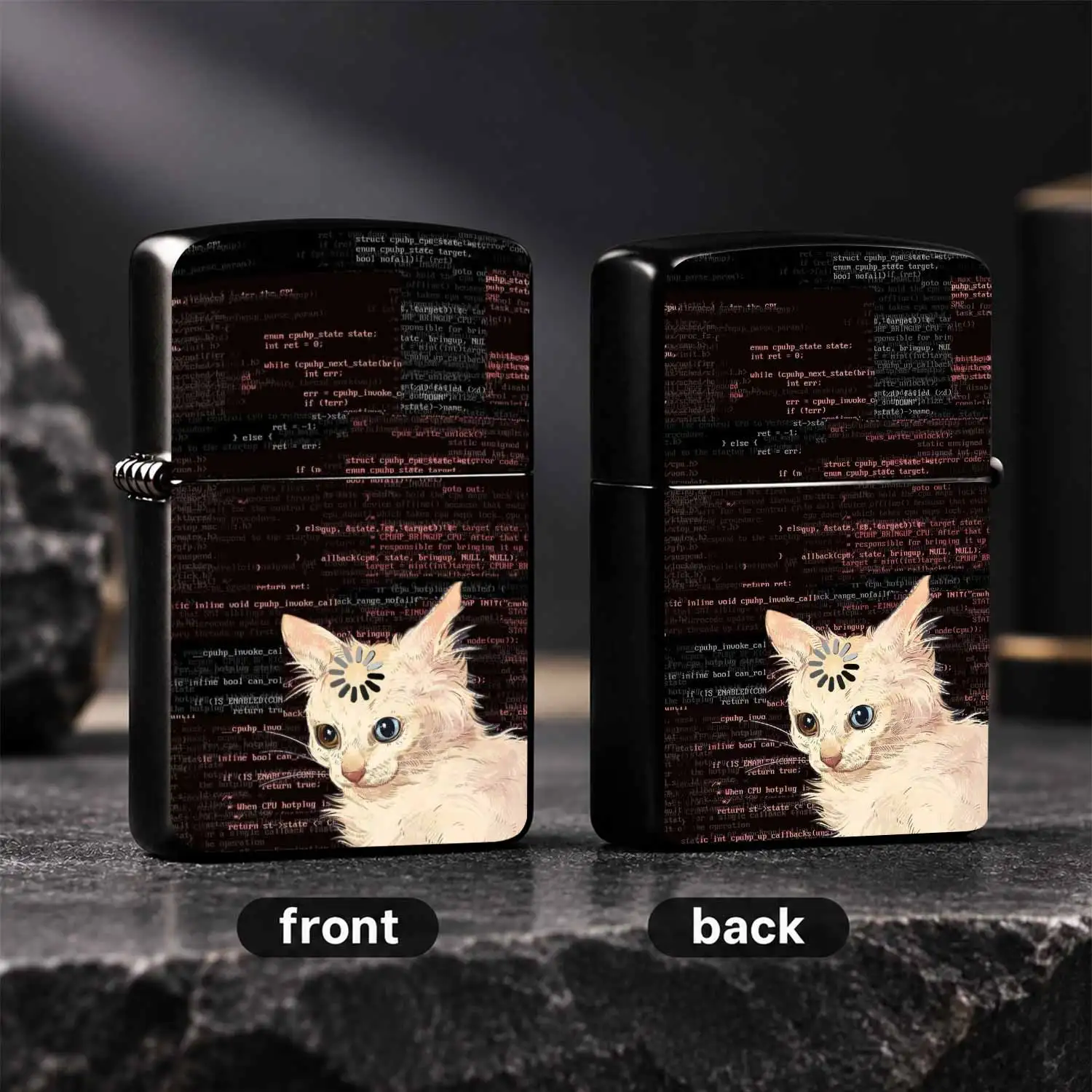 Creative Portable Ignition Tool For All Scenarios, Printed With Whimsical Odd-Eye Kitten And Kernel Code Elements, Trendy Fun Stylish Practical Carry-On Item, Unique Exquisite Niche Present For Tech Enthusiasts And Friends, Eye-Catching Dai