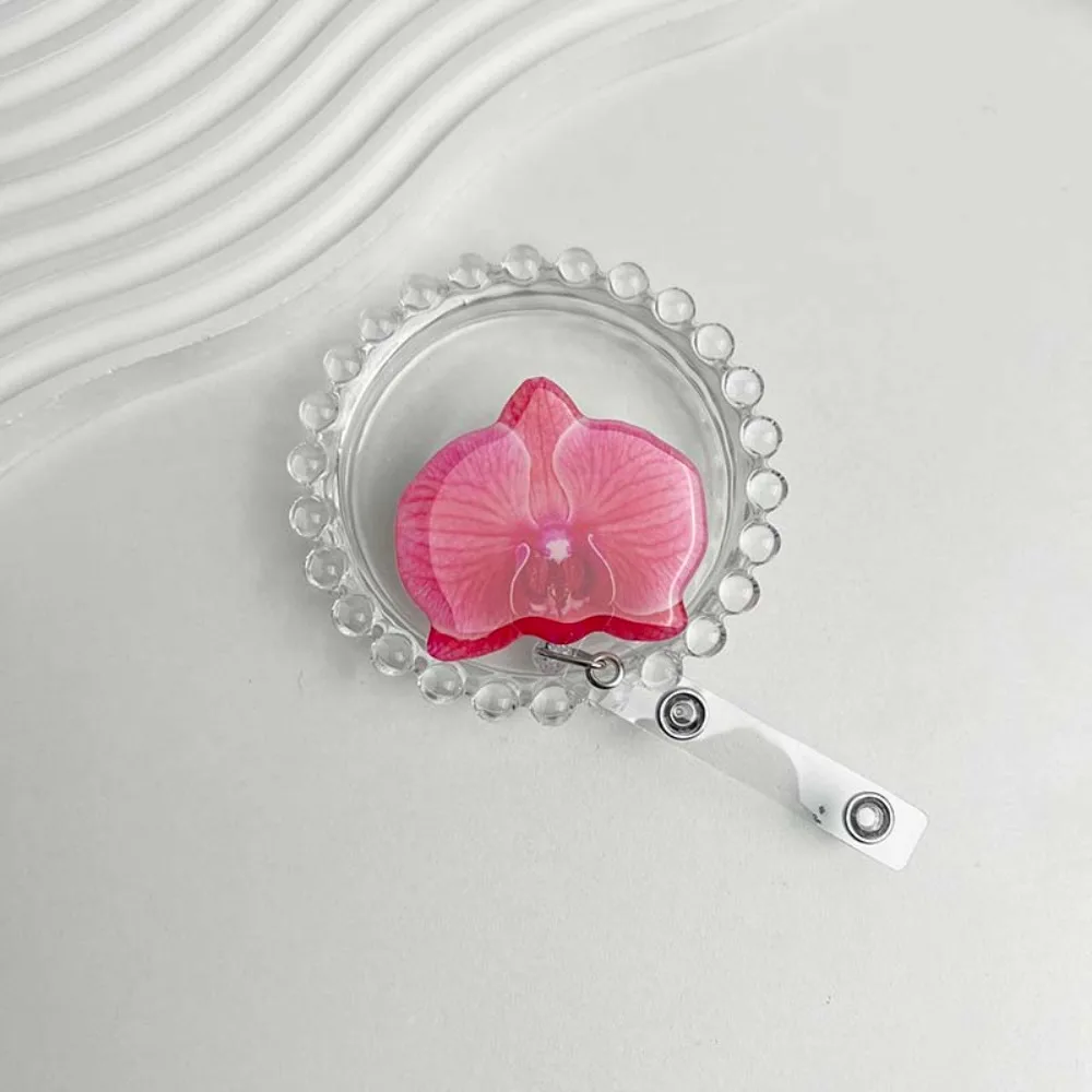 Cute Acrylic Resin Holder Clip Durable Orchid Flower Shape Retractable Badge Holder Retractable Design ID Badge Reel Chest Card