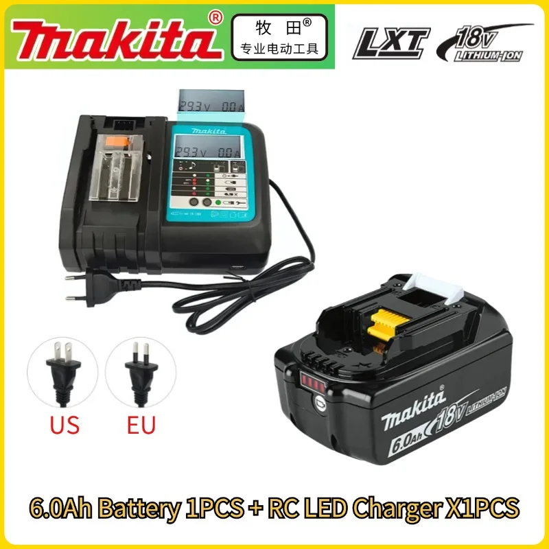 

2024 New Makita 18V rechargeable lithium-ion battery with 6000mAh, LED power display, used for LXT BL1860 BL1850 3A charger