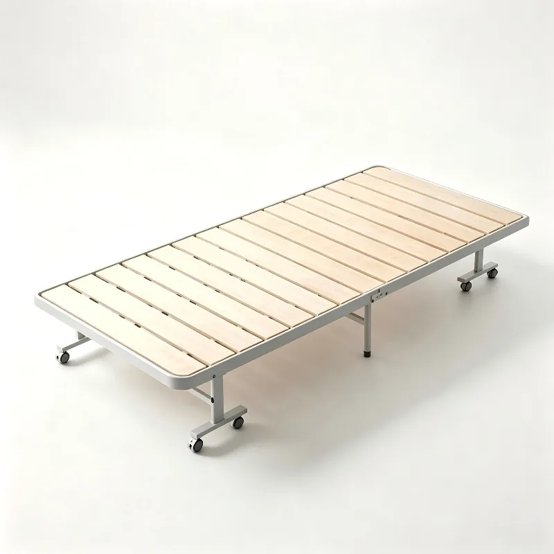 -style installation-free foldable row skeleton bed frame, with casters, wooden strips, high load-, installation-free household