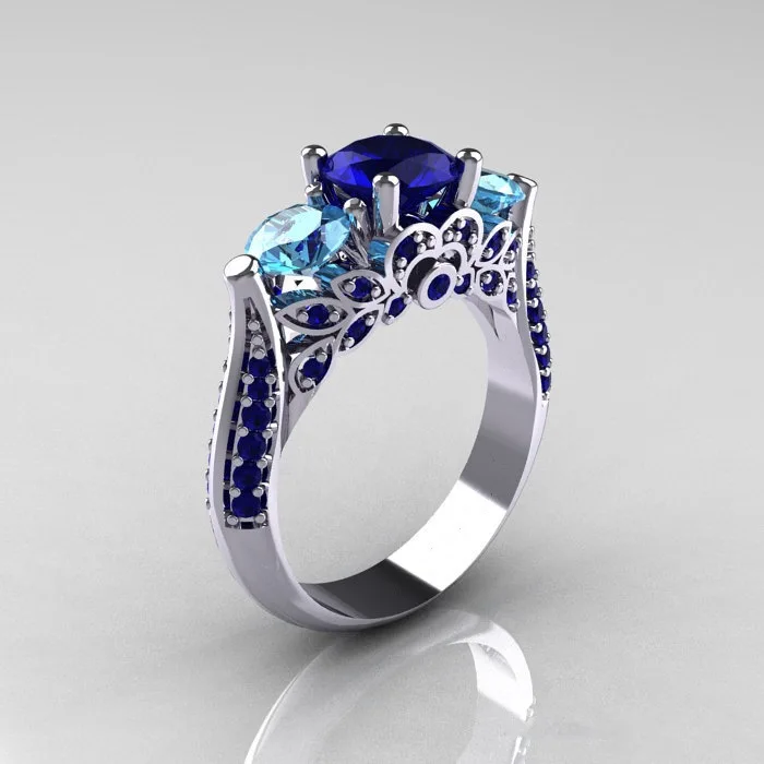 Creative Light Luxury Hot Selling Women's Hand Jewelry 925 Sterling Silver Ring Inlaid With Blue Crystal And Shiny Full Diamonds