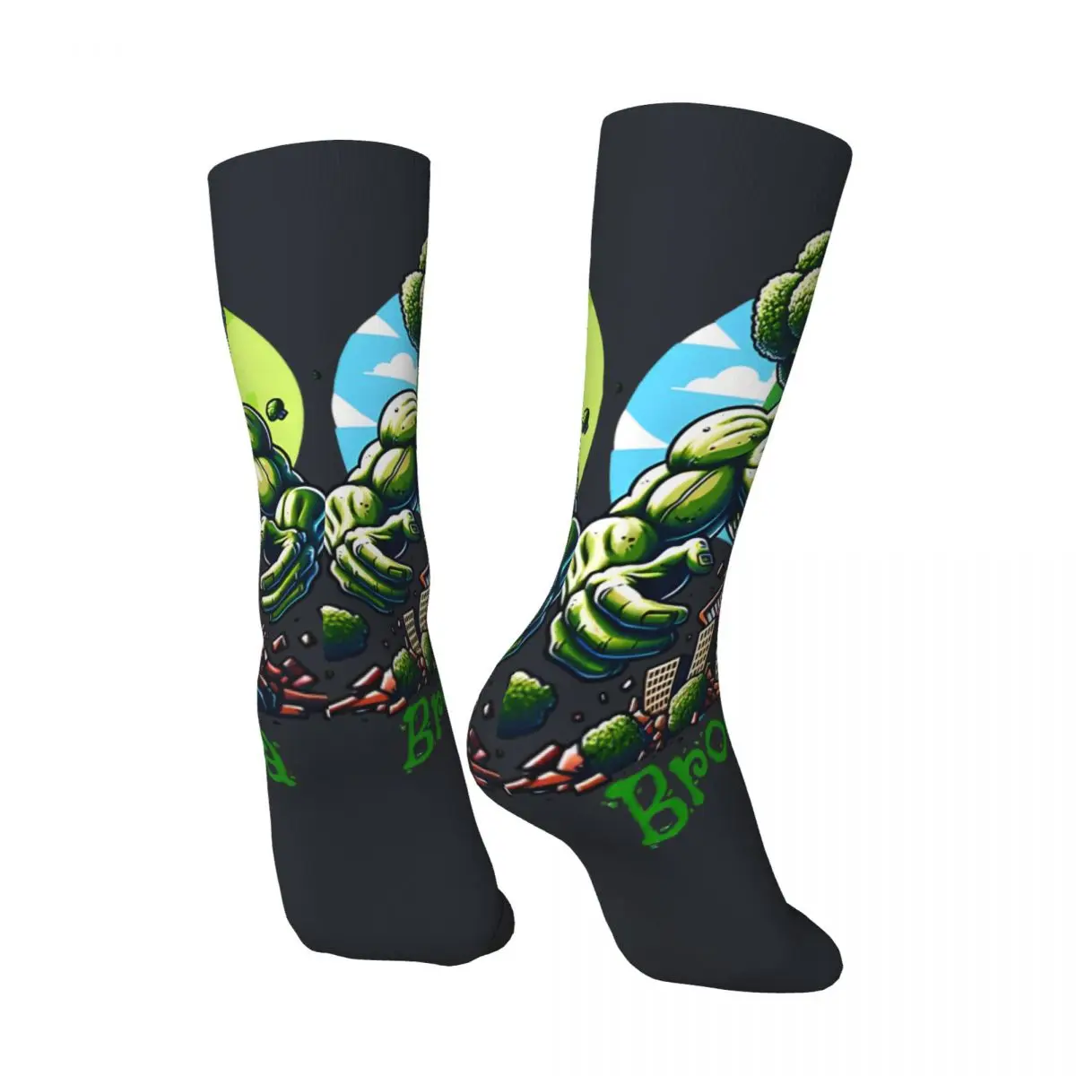 Hip Hop Retro Broccoli Crazy Men's graphic Socks Unisex Broccozilla Street Style Seamless Novelty Crew Sock official-website