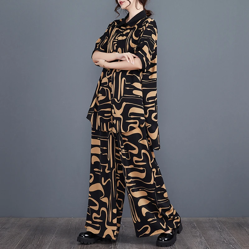 Xiaoxin Faion طوق فضفاض أعلى عارضة رقيقة بوت قطعتين مجموعة زائد حجم السراويل واسعة الساق الصيف وصول جديد