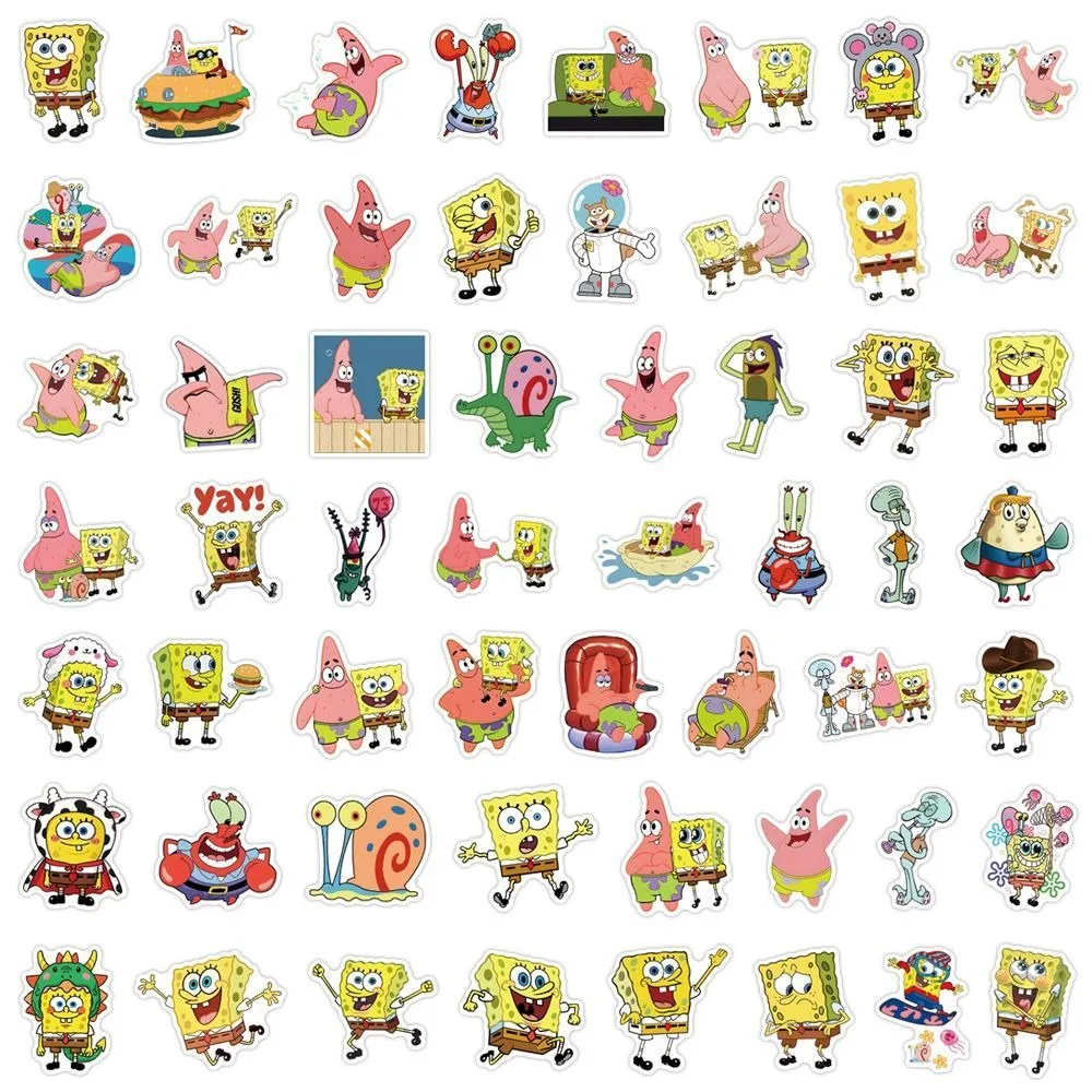 55-Pack Cute Cartoon SpongeBob Stickers, Waterproof Decals for Notebooks, Journals, Stationery, Phone, Cup Decoration, Gift