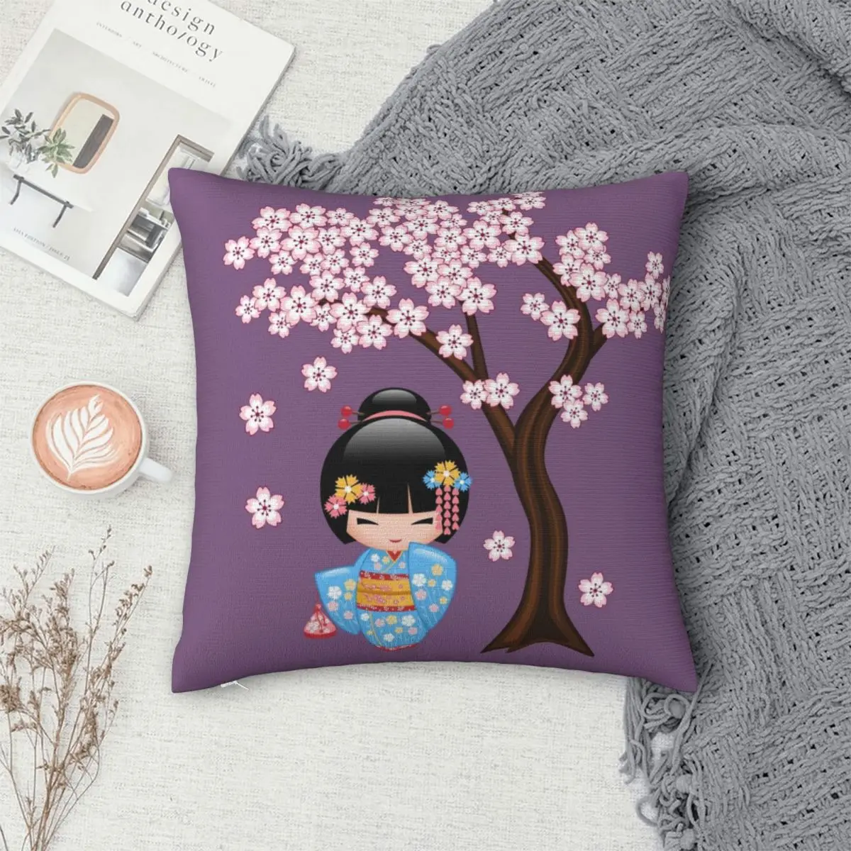 Decorative Pillow Cover Japanese Maiko Kokeshi Doll Merch Cute Kawaii Kimono Geisha Throw Pillowcases Multi-Size Drop Shipping