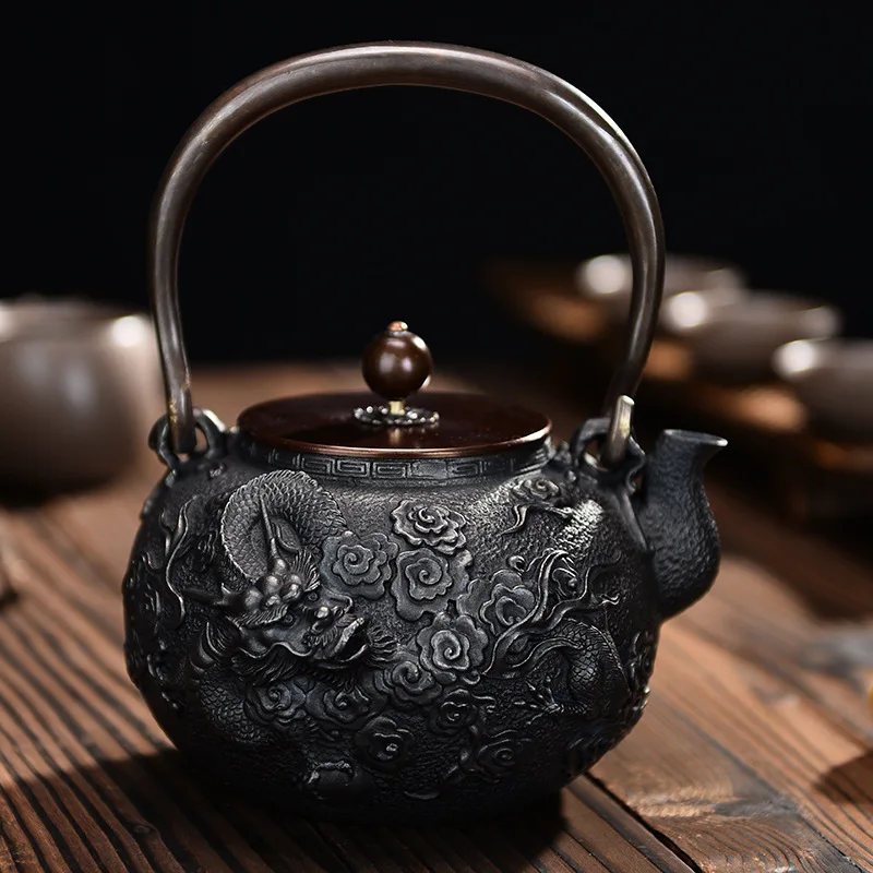 Yunzhonglong 1300ml Japanese Cast Iron Teapot Uncoated Manual Kettle Health Cast Iron Pot Gift