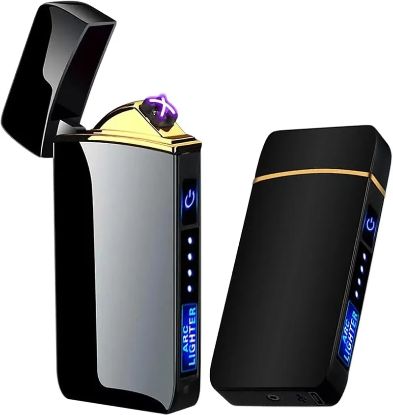 HOT Sell Metal Smart Windproof Electric Lighter Flameless Plasma Lighter Double Arc Usb Rechargeable Led Power Display Touch view 6