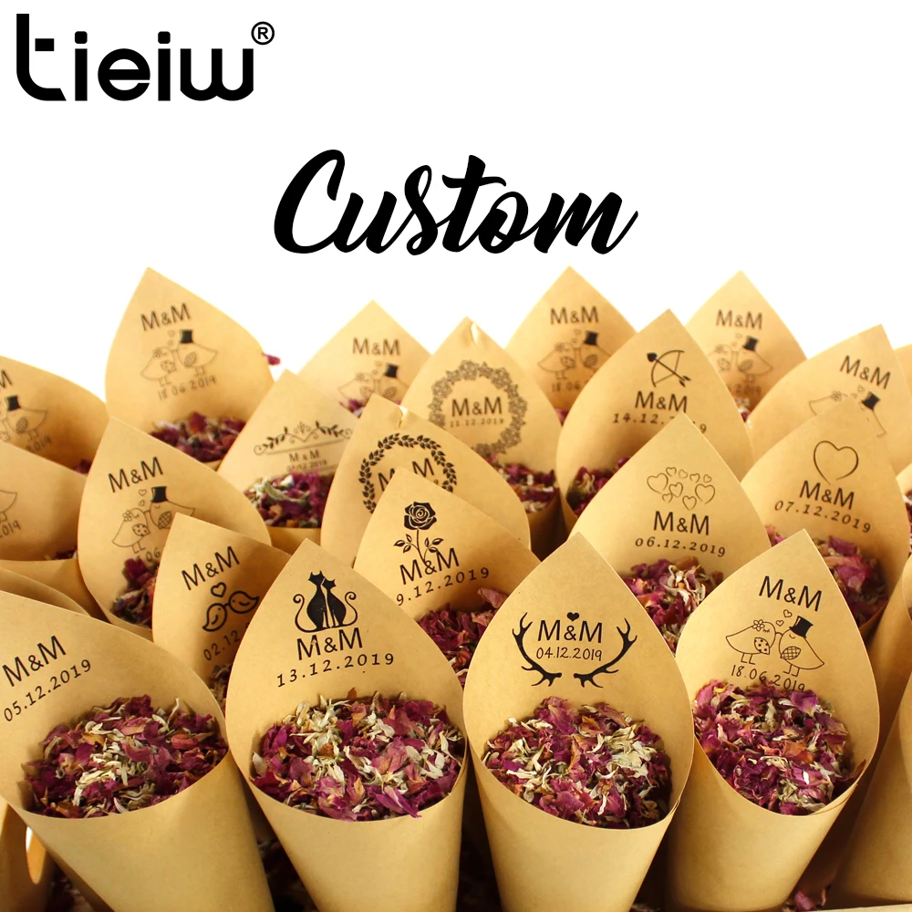 Personalized Confetti Cones For Wedding And Valentine Biodegradable Flower Toss Cones Customized Names And Dates Confetti Holder