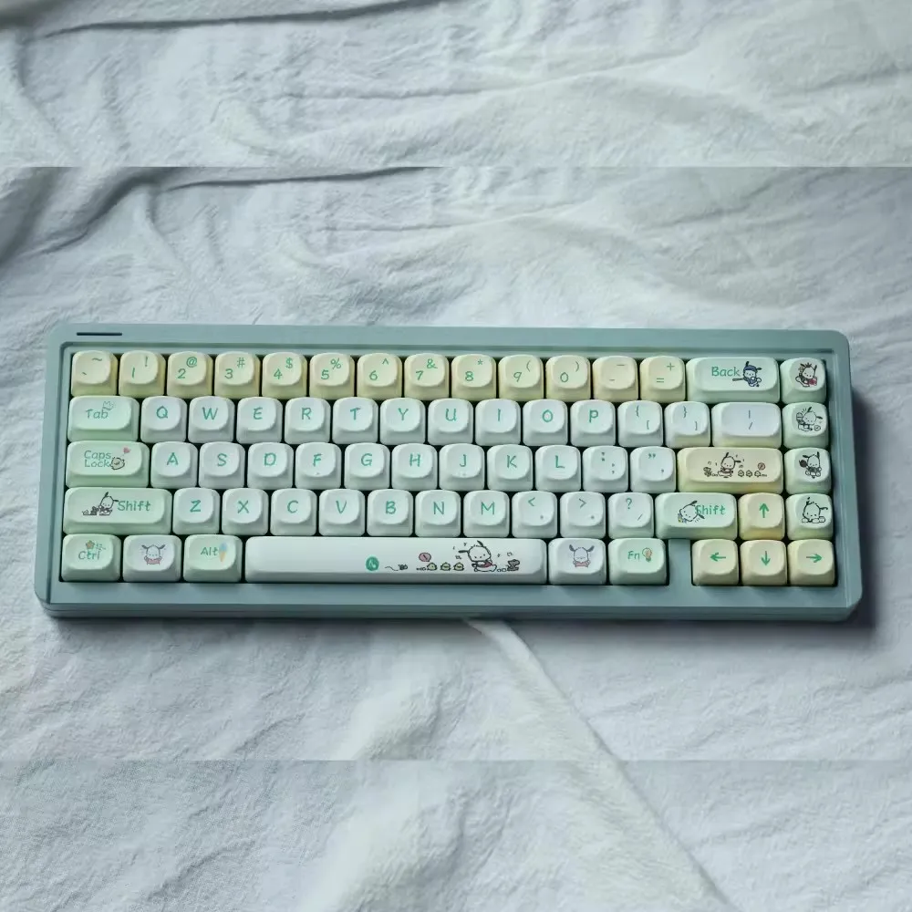 1 Set Cute Dog Keycaps PBT Dye Sublimation Cartoon Light Green Yellow Key Caps MOA Profile Lightproof Keycap For 61 68 75 96 980