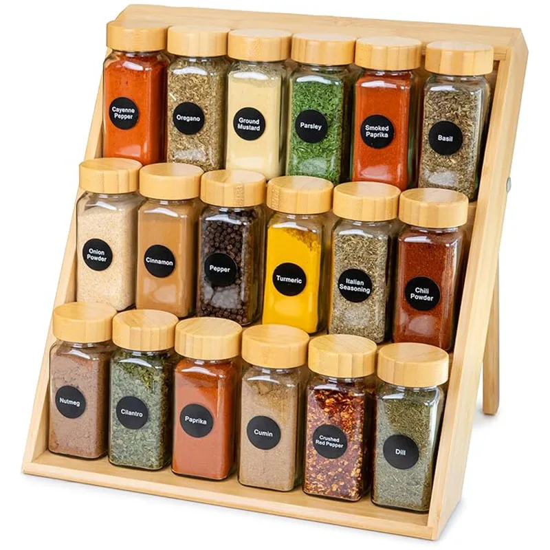 

Bamboo Spice Rack Wooden Seasoning Spice Jar Organizer Foldable Spice Storage Shelf Rack For Kitchen Cabinet Drawers Countertop