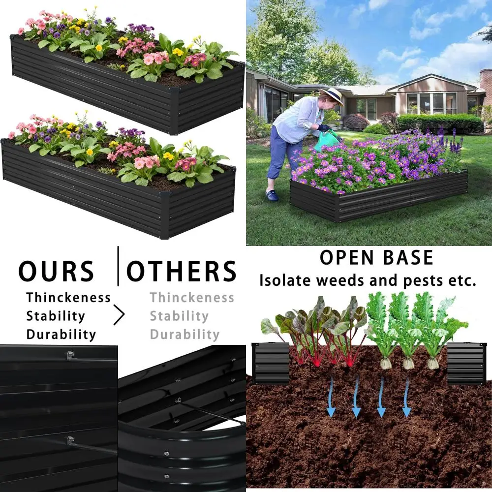 

2-Pack Galvanized Metal Raised Garden Beds for Outdoor Planting - Ideal for Vegetables, Flowers, and Herbs